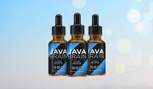 Three Java Brain drops bottles with dropper caps